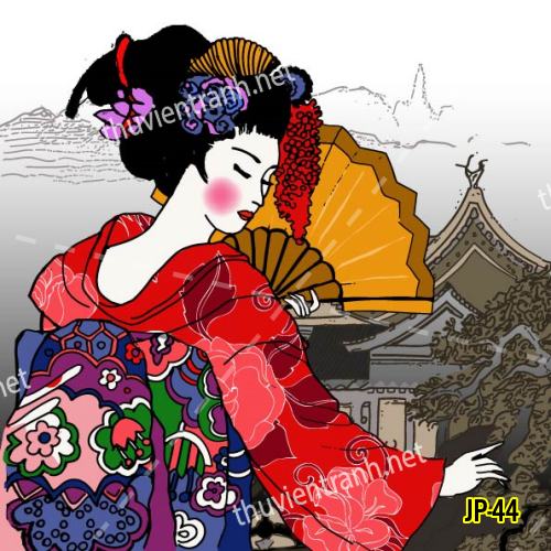 Tranh dán tường hoa cô gái Geisha Nhật Bản-JP-44 - Tranh tường chất lượng cao